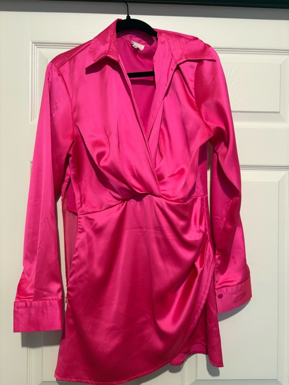 Women’s Satin Wrap-Style Long Sleeve Tunic - Hot Pink